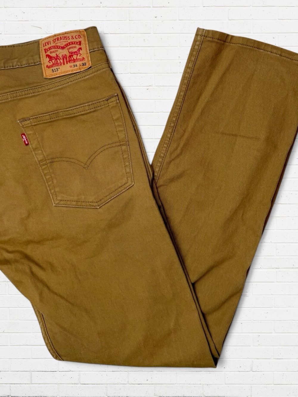 Levi’s 513 Slim Straight Jeans Men’s 34x32 Mustard Brown Workwear -See Notes